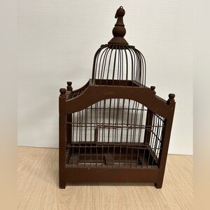 Vintage Victorian Style Wood and Wire Birdcage Brown Spring Door 16 inches
